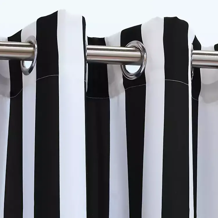 Outdoor Curtains-Kirklands Home Black Coastal Stripe Outdoor Curtain Panel, 96 in.