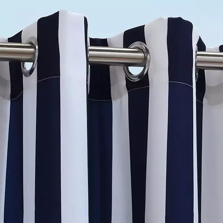Outdoor Curtains-Kirklands Home Navy Coastal Stripe Outdoor Curtain Panel, 96 in.