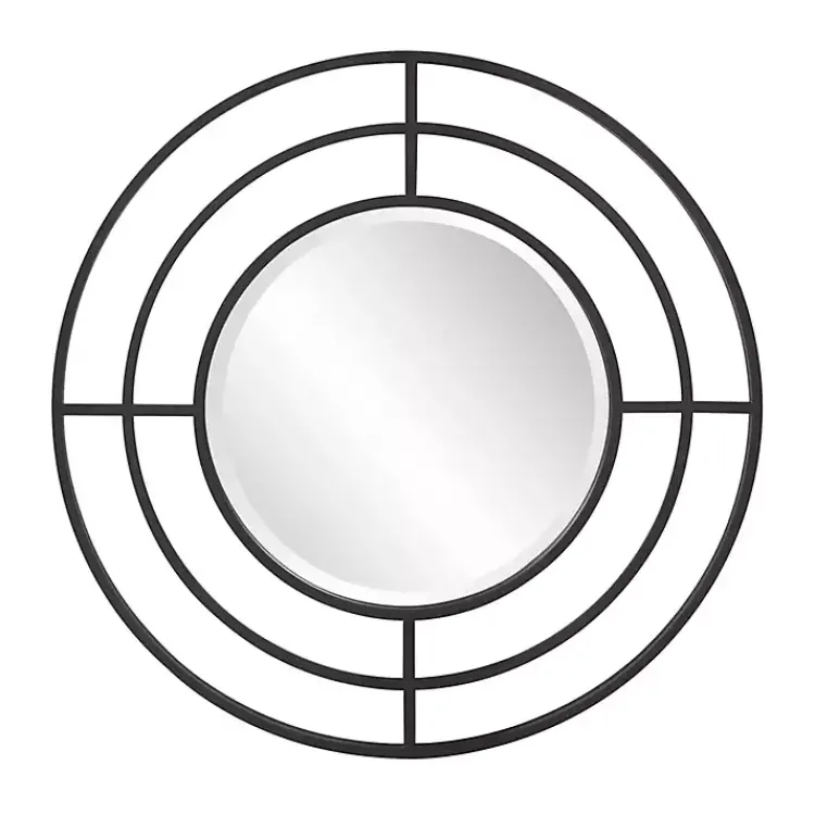 Decorative Mirrors-Kirklands Home Graphite Metal Bullseye Round Wall Mirror