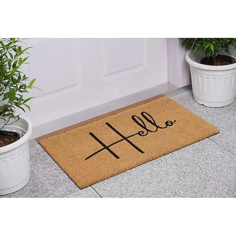 Doormats-Kirklands Home Simple Hello Script Doormat, 36x24 Brown