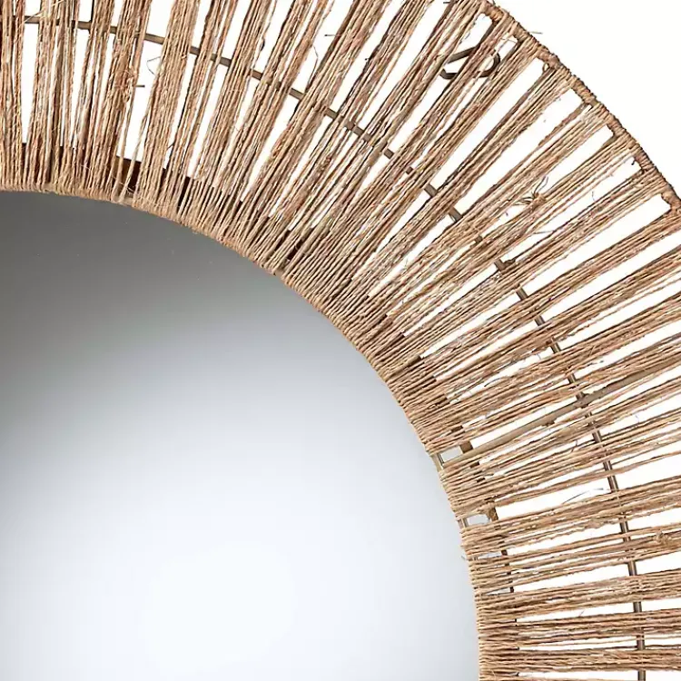 Decorative Mirrors-Kirklands Home Round Geona Metal and Seagrass Wall Mirror