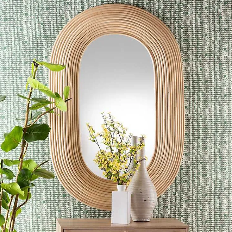 Decorative Mirrors-Kirklands Home Natural Rattan Boho Oval Wall Mirror
