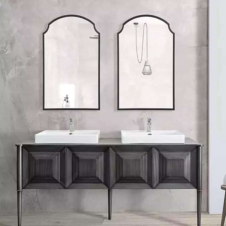 Decorative Mirrors-Kirklands Home Arched Scallop Edge Wall Mirror Black