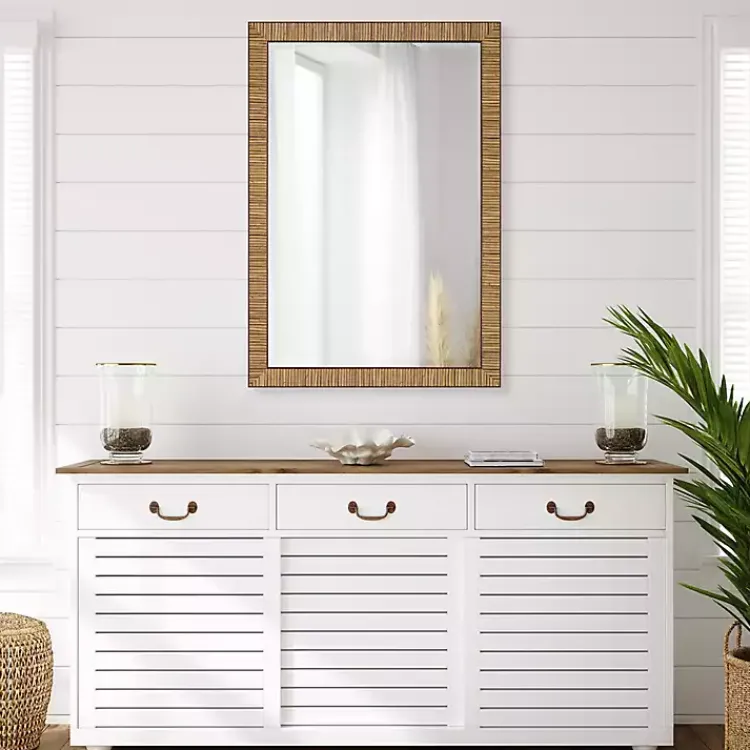 Decorative Mirrors-Kirklands Home Natural Rattan Beveled Wall Mirror