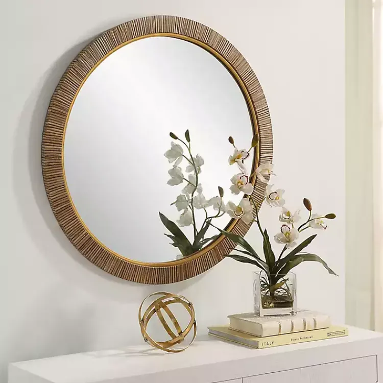 Decorative Mirrors-Kirklands Home Round Rattan Wall Mirror