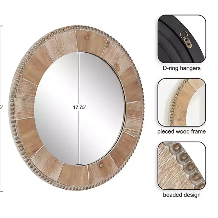 Decorative Mirrors-Kirklands Home Round Natural Calona Wood Wall Mirror