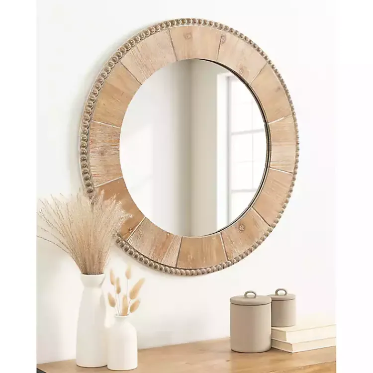 Decorative Mirrors-Kirklands Home Round Natural Calona Wood Wall Mirror