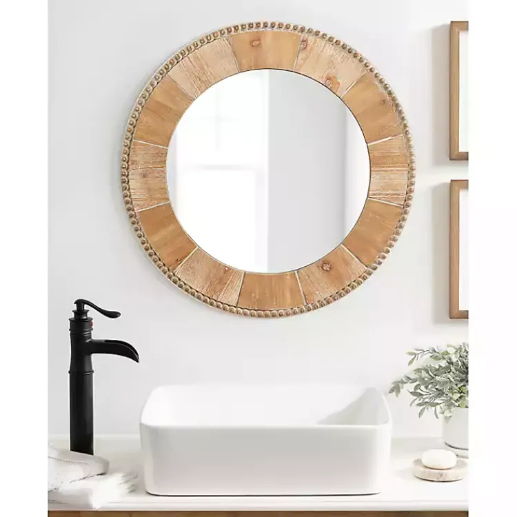Decorative Mirrors-Kirklands Home Round Natural Calona Wood Wall Mirror
