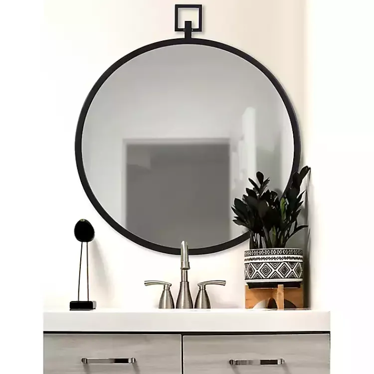 Decorative Mirrors-Kirklands Home Round Black Tabb Metal Wall Mirror