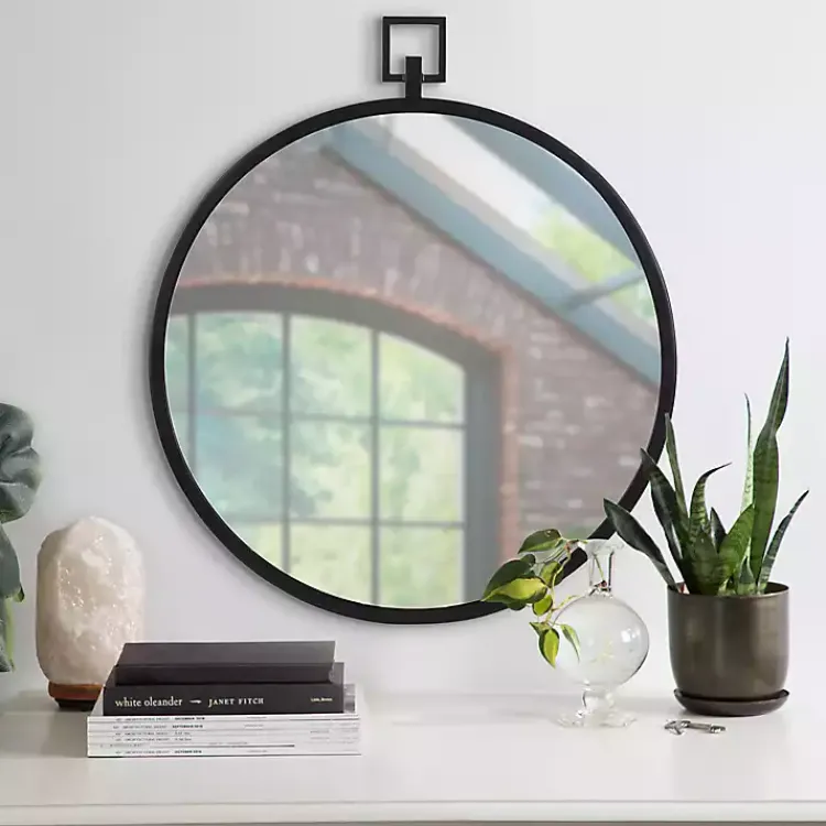 Decorative Mirrors-Kirklands Home Round Black Tabb Metal Wall Mirror