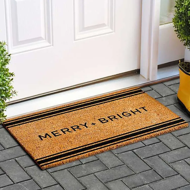 Doormats-Kirklands Home Striped Merry + Bright Coir Doormat