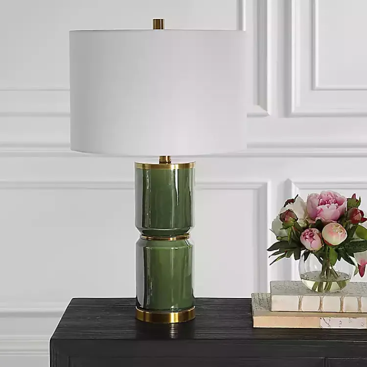 Table Lamps-Kirklands Home Dark Green and Gold Eva Table Lamp White