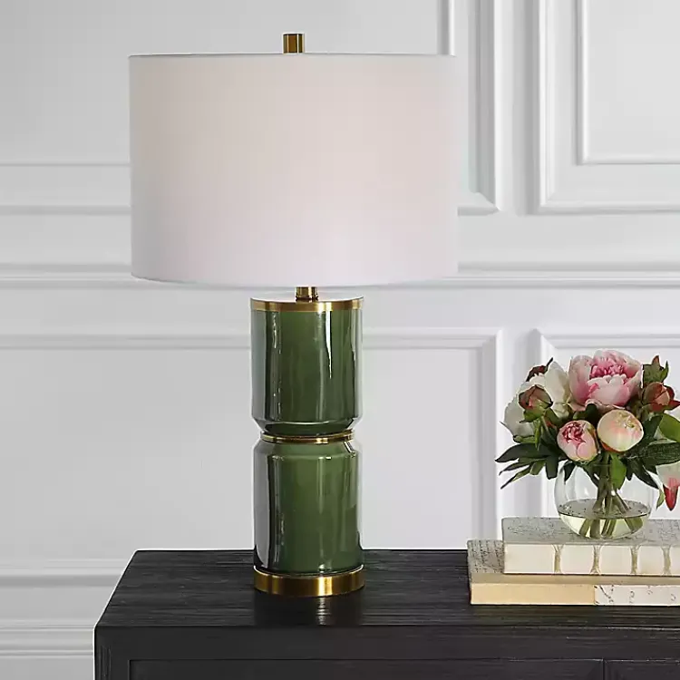 Table Lamps-Kirklands Home Dark Green and Gold Eva Table Lamp White