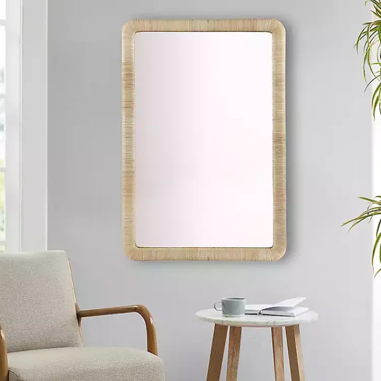 Decorative Mirrors-Kirklands Home Natural Rattan Frame Rectangle Wall Mirror