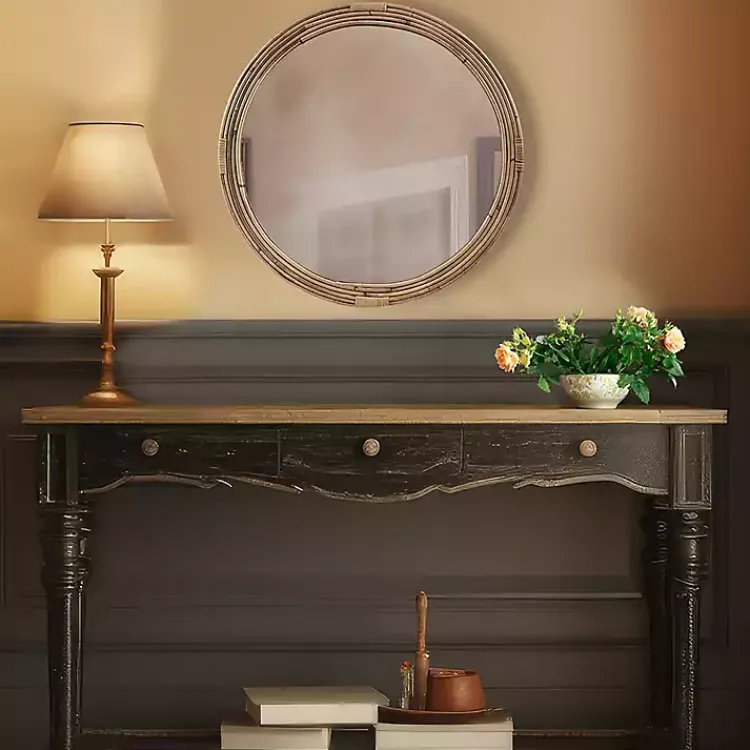 Decorative Mirrors-Kirklands Home Martha Stewart Natural Round Rattan Wall Mirror