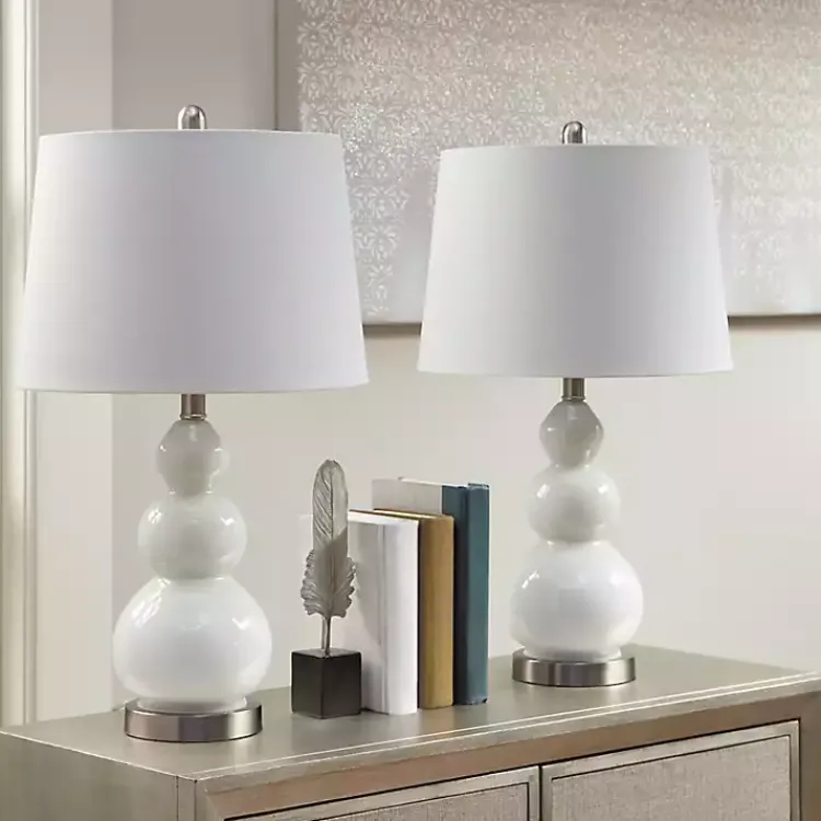 Table Lamps-Kirklands Home Glass Covey Table Lamps, Set of 2 White