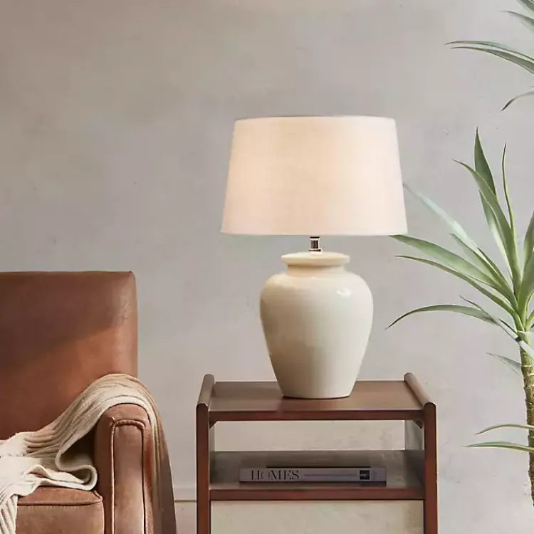Table Lamps-Kirklands Home Cream Glazed Ceramic Anzio Table Lamp White