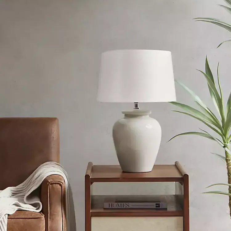 Table Lamps-Kirklands Home Cream Glazed Ceramic Anzio Table Lamp White