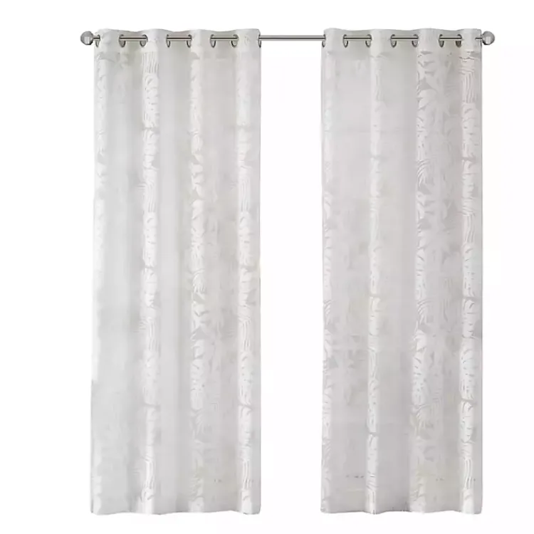Curtains & Drapes-Kirklands Home Leilani Palm Leaf Curtain Panel, 95 in. White