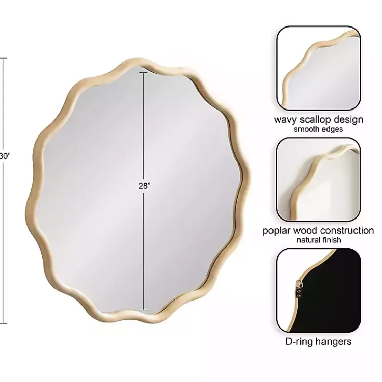 Decorative Mirrors-Kirklands Home Natural Wavy Scallop Round Wall Mirror Tan