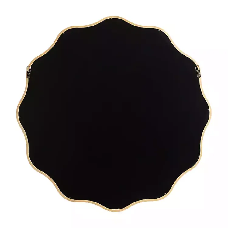 Decorative Mirrors-Kirklands Home Natural Wavy Scallop Round Wall Mirror Tan