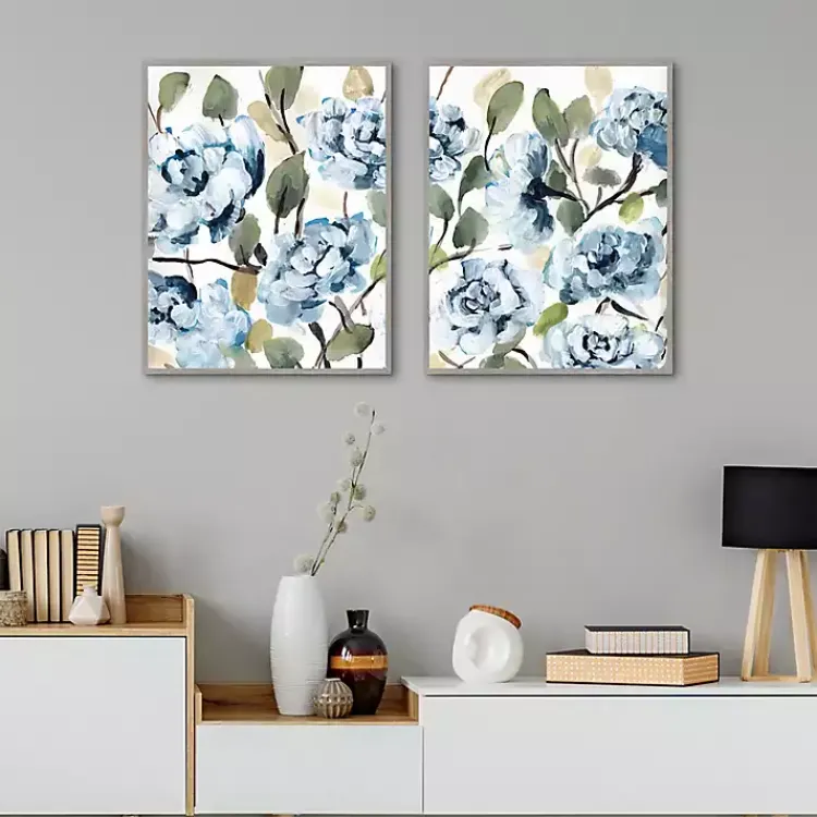 Canvas Art-Kirklands Home Farmhouse Peonies Framed Canvas Prints, Set of 2 Blue