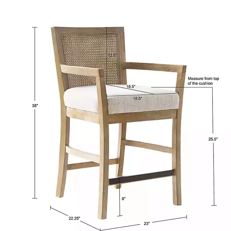 Bar Stools & Counter Height Stools-Kirklands Home Upholstered Cane Backrest Counter Stool Ivory