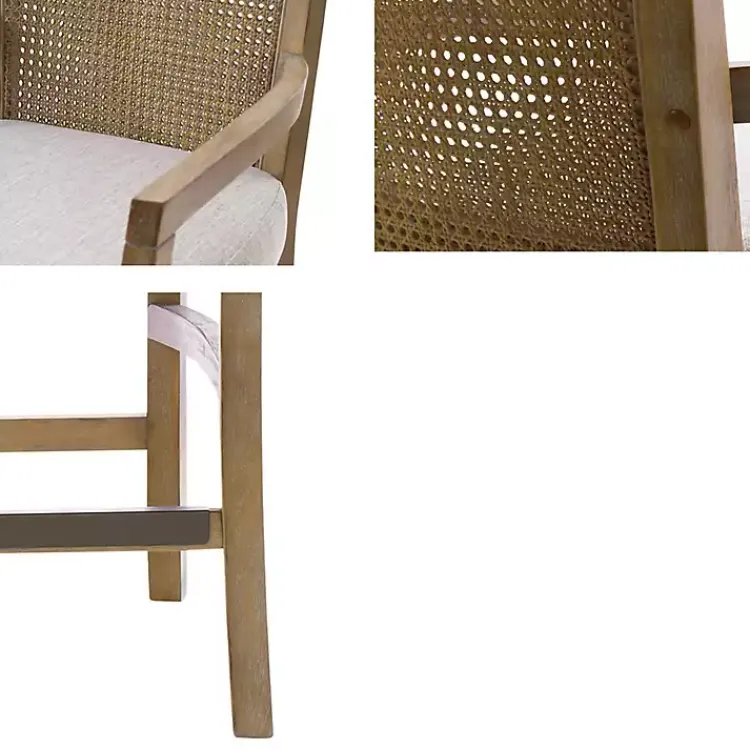 Bar Stools & Counter Height Stools-Kirklands Home Upholstered Cane Backrest Counter Stool Ivory