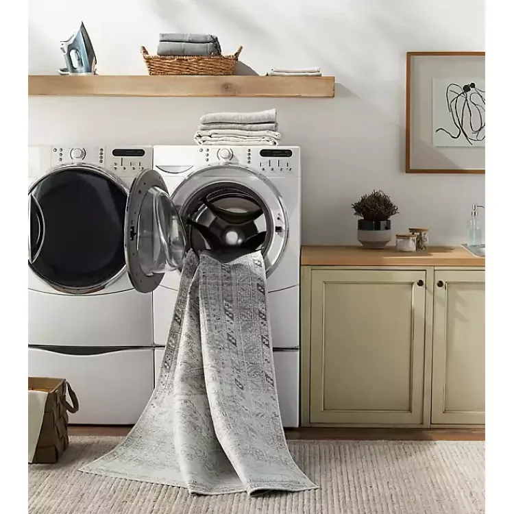 Area Rugs-Kirklands Home Cream Traditional Washable Area Rug, 5x7 Ivory