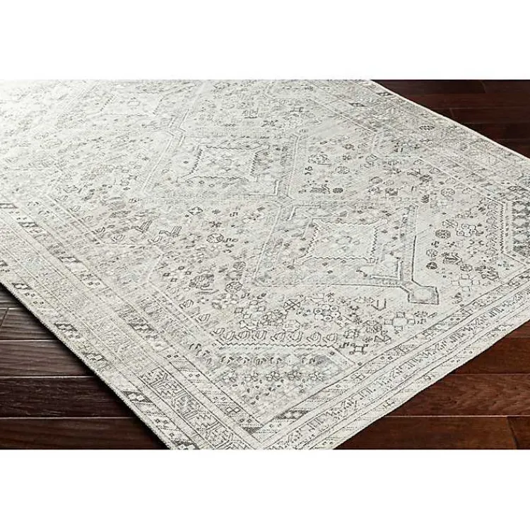 Area Rugs-Kirklands Home Cream Traditional Washable Area Rug, 5x7 Ivory