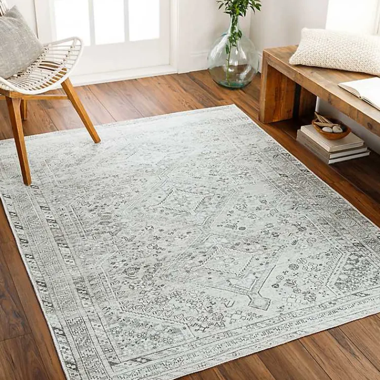 Area Rugs-Kirklands Home Cream Traditional Washable Area Rug, 6x9 Ivory