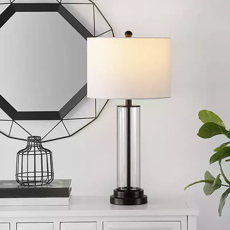 Table Lamps-Kirklands Home Glass Column Cassian Table Lamp White