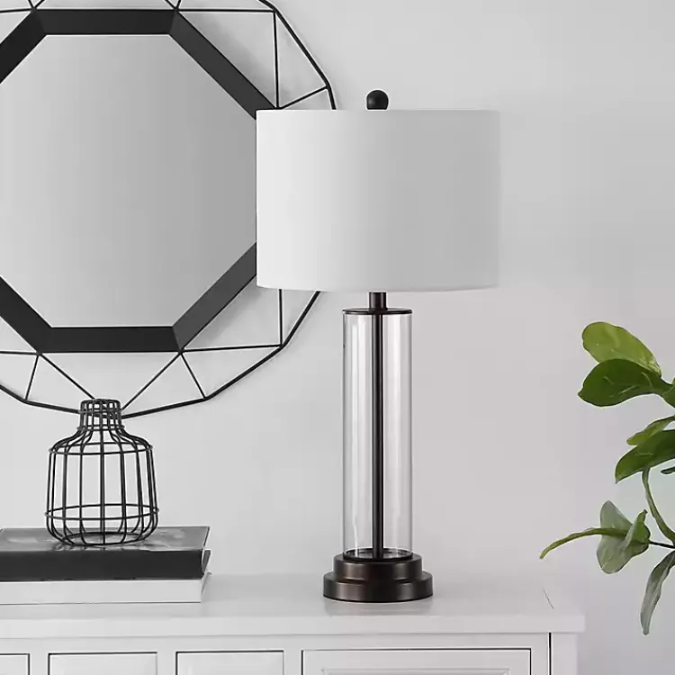 Table Lamps-Kirklands Home Glass Column Cassian Table Lamp White