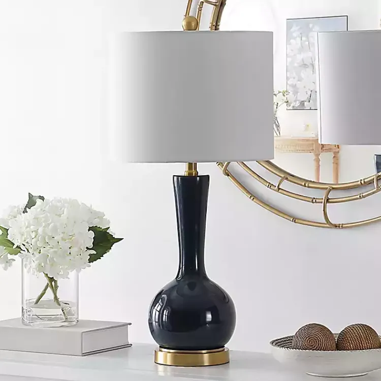 Table Lamps-Kirklands Home Dark Blue Glass Gaetna Table Lamp White