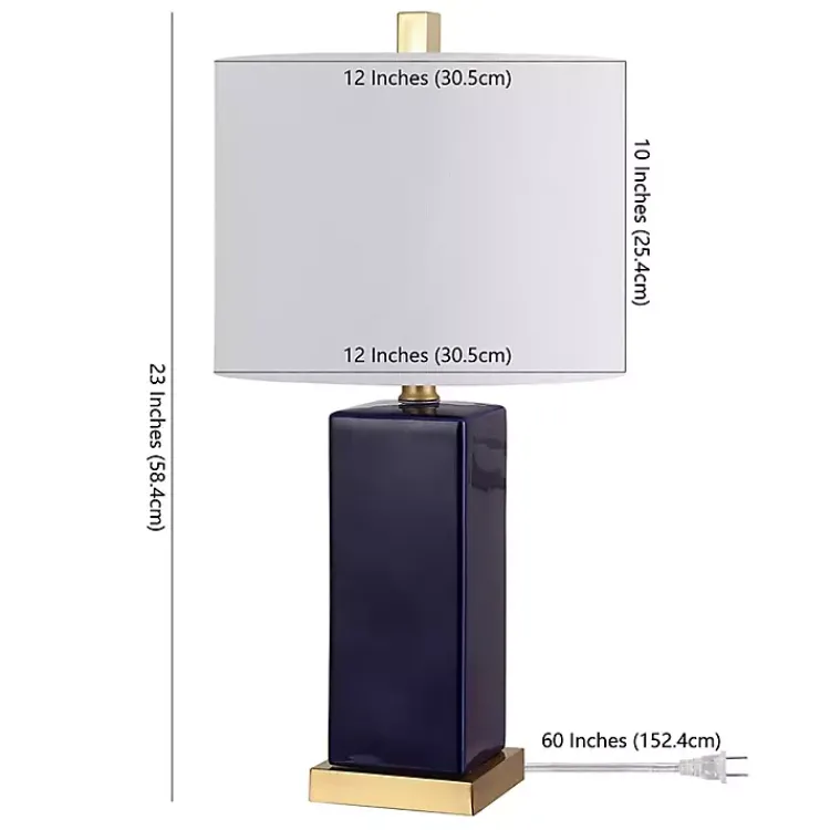 Table Lamps-Kirklands Home Dark Blue Ceramic Square Wendi Table Lamp White