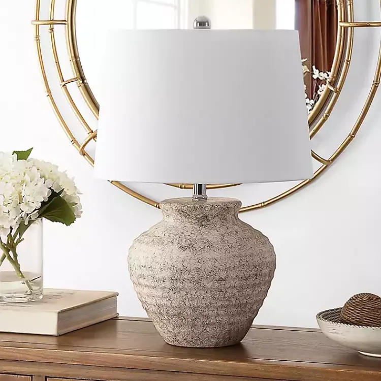 Table Lamps-Kirklands Home Distressed Gray Ceramic Jug Ledger Table Lamp White