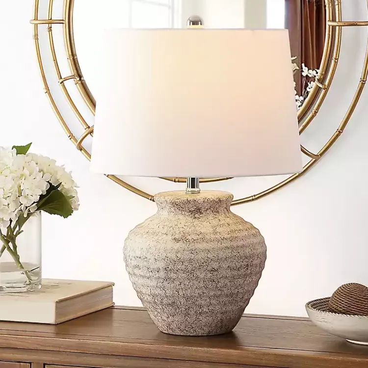 Table Lamps-Kirklands Home Distressed Gray Ceramic Jug Ledger Table Lamp White