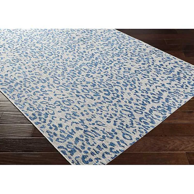 Outdoor Rugs-Kirklands Home Cauli Leopard Print Outdoor Rug, 5x7 Blue