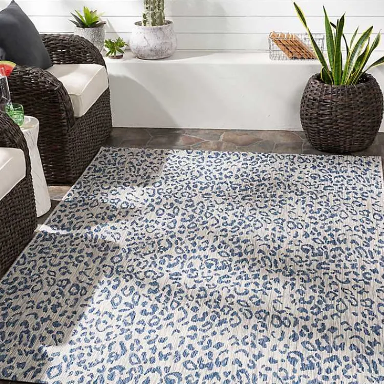 Outdoor Rugs-Kirklands Home Cauli Leopard Print Outdoor Rug, 7x10 Blue