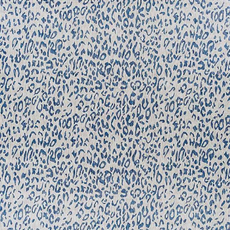 Outdoor Rugs-Kirklands Home Cauli Leopard Print Outdoor Rug, 7x7 Blue