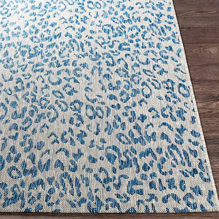 Outdoor Rugs-Kirklands Home Cauli Leopard Print Outdoor Rug, 7x7 Blue