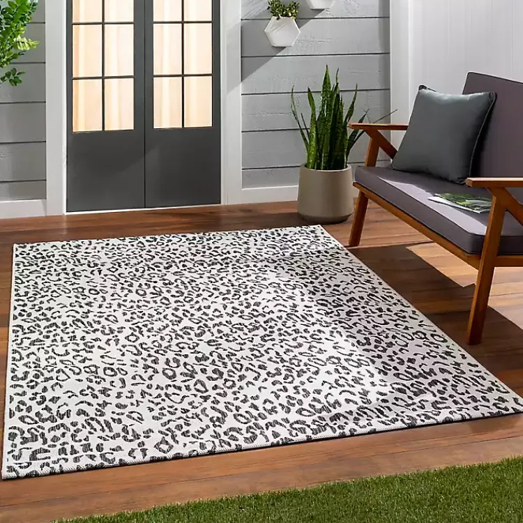 Outdoor Rugs-Kirklands Home Cauli Leopard Print Outdoor Rug, 5x7 Black