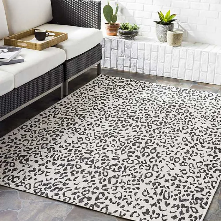 Outdoor Rugs-Kirklands Home Cauli Leopard Print Outdoor Rug, 5x7 Black