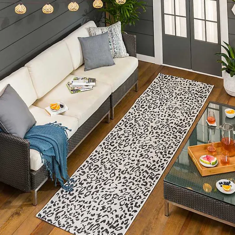 Outdoor Rugs-Kirklands Home Cauli Leopard Print Outdoor Runner Rug, 2x12 Black