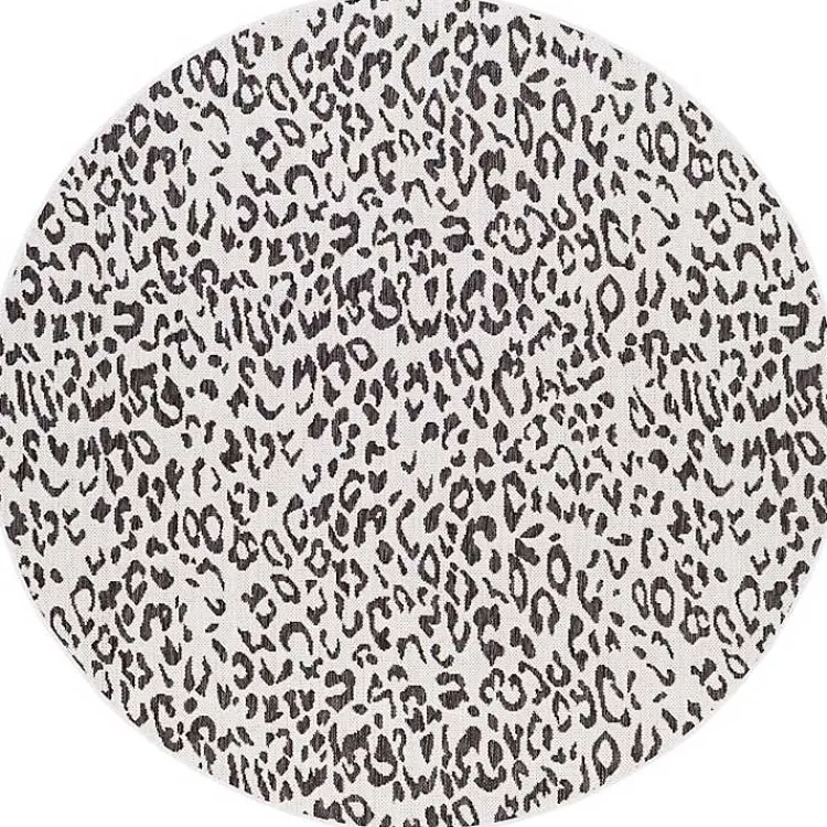 Outdoor Rugs-Kirklands Home Cauli Leopard Print Round Outdoor Rug, 7 ft. Black