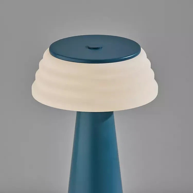 Outdoor Lighting-Kirklands Home Metal Cordless Lamp with White Ribbed Shade Blue