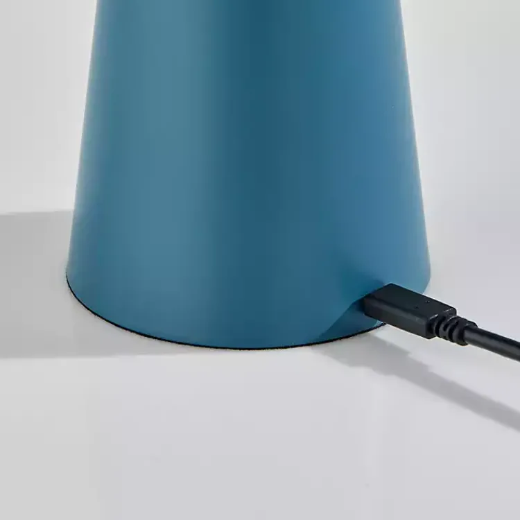 Outdoor Lighting-Kirklands Home Metal Cordless Lamp with White Ribbed Shade Blue