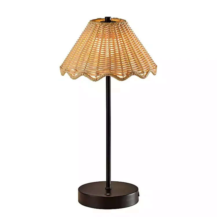 Outdoor Lighting-Kirklands Home Metal Scalloped Shade Cordless Table Lamp Black