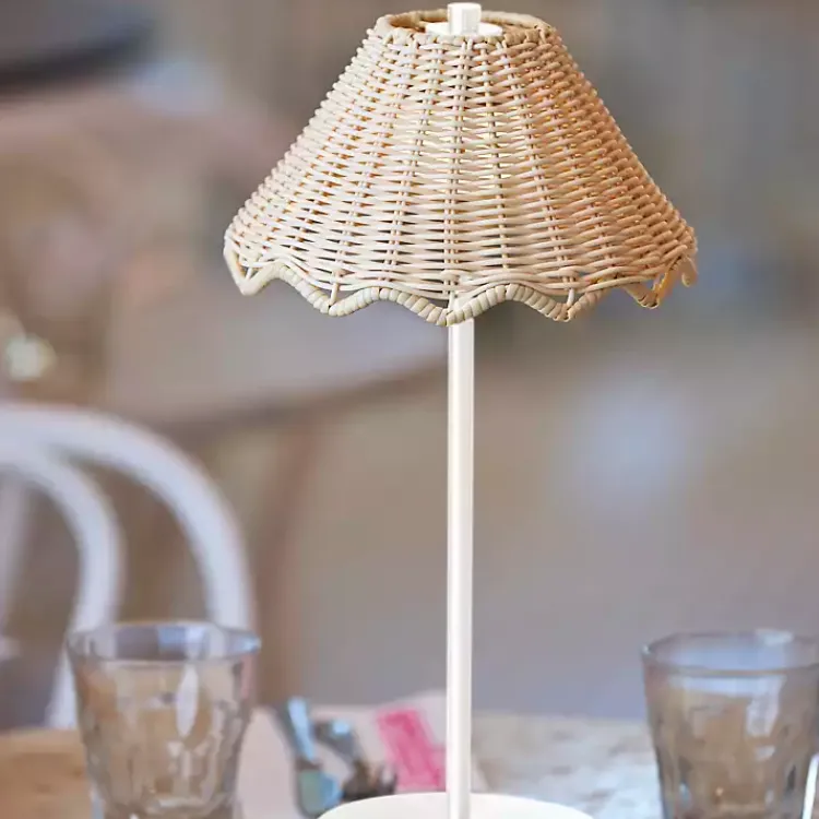 Outdoor Lighting-Kirklands Home Metal Scalloped Shade Cordless Table Lamp White