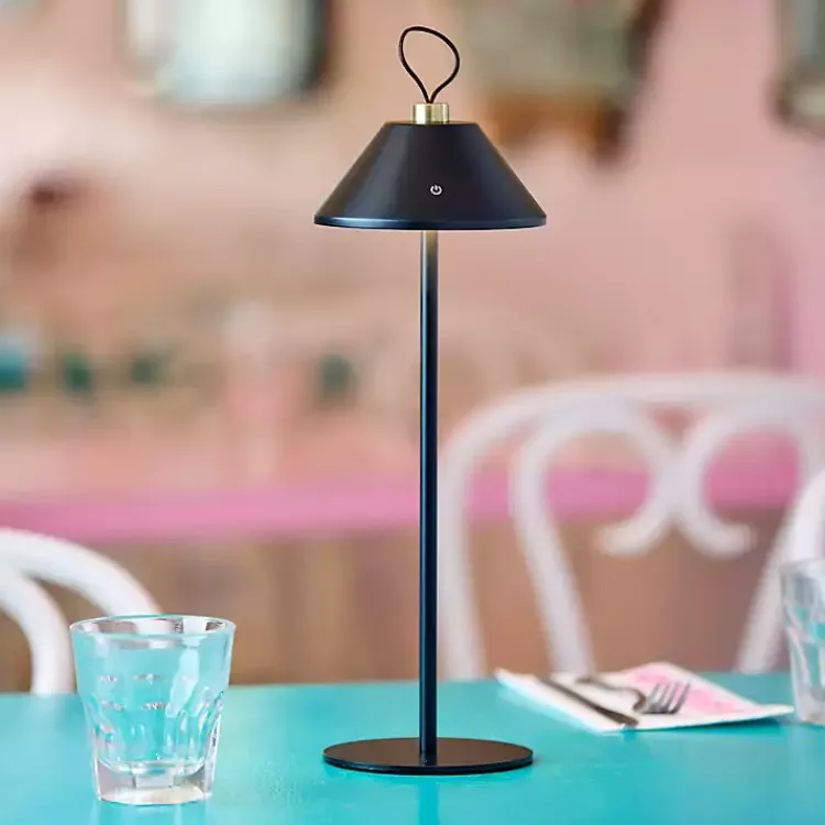 Outdoor Lighting-Kirklands Home Metal Frosted Light Cordless Table Lamp Black
